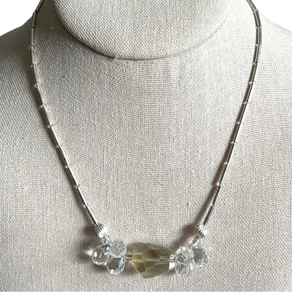 Sparkling Crystal Cluster Necklace with Silver Liquid Tube Bead Chain - Picture 1 of 5